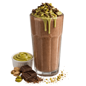 Smoothie protéiné Dubaï chocolat avec Whey Pois Chocolat et Pistache